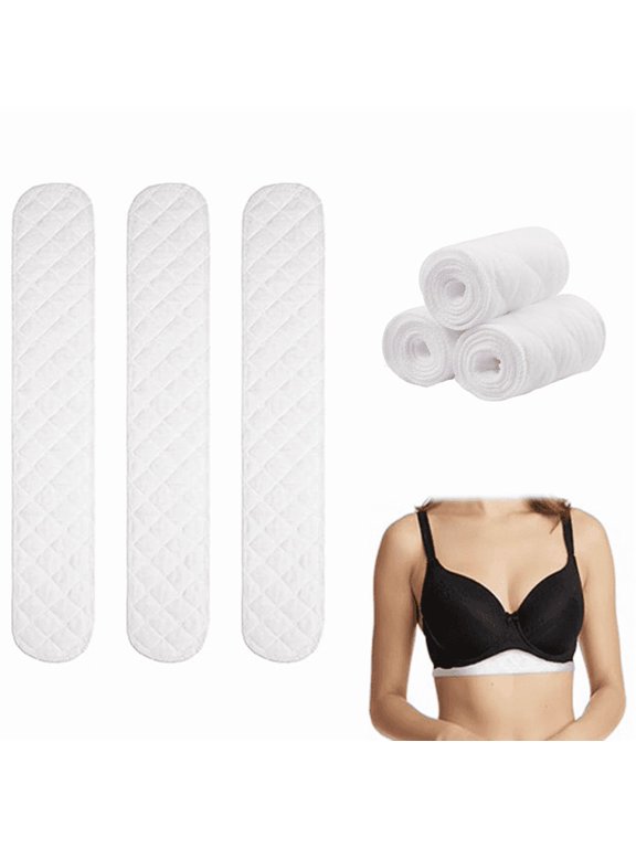 3Pcs Cotton Bra Liners Sweat Pads ,3 Layer 17.3 x 3.2 inch Absorbent Sweat Pads to Absorb Sweat Under Breasts for Women Sweating Supplies(White)