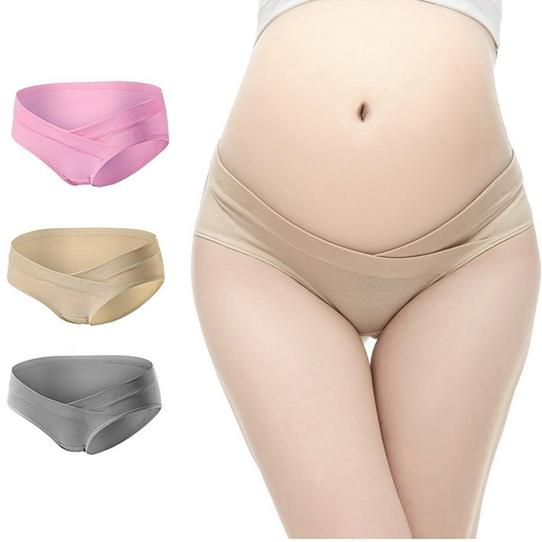 3Pcs Cotton Maternity Pregnant Mother Panties Lingerie Briefs Underpants  Underwear, (XXL, Gray+Pink+Beige)