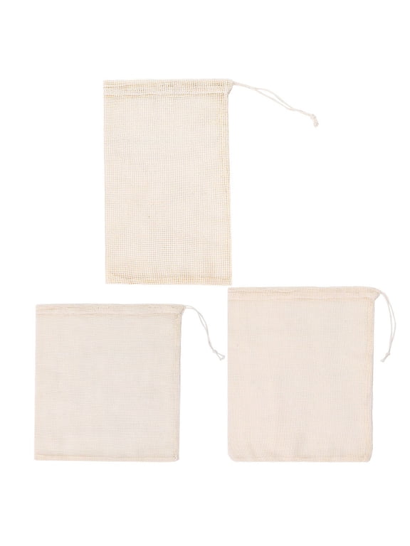 3Pcs Small Net Bags Drawstring Cotton Portable for Traveling 11.8*7.5*0.1in