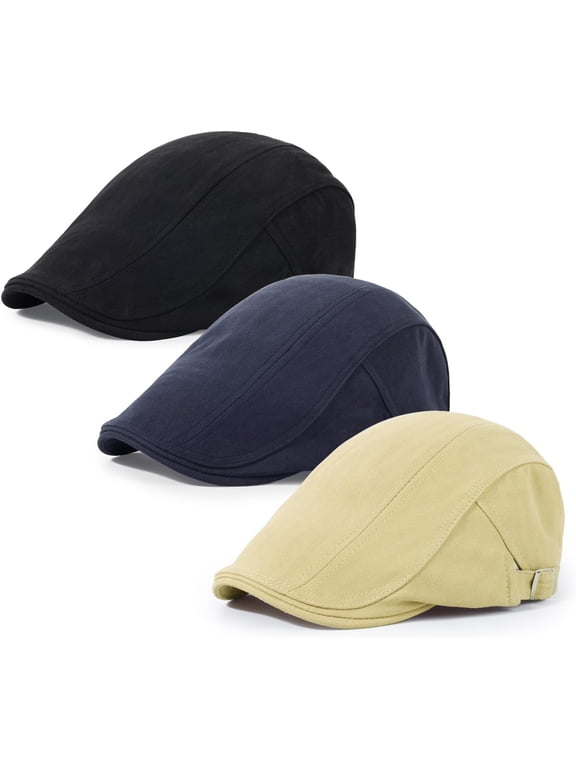 3Pcs Cotton Newsboy Hat for Men Cool Adjustable Flat Cap