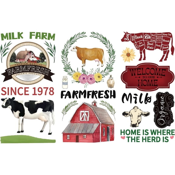 3Pcs Cow and Farm Theme Decor Transfers 6x12 inch Furniture Transfer Stickers Wall Art Decals for Bedroom Living Room Desk Table Decoration Mixed Color