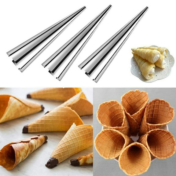 3Pcs Cream Horn Molds, Baking Cones Stainless Steel Roll Horn Forms Conical Danish Pastry Croissant Cones Moulds Cone Tubular Shaped Mold for Cannoli Tubes Croissant for Kitchen, Party, Baking Waffl