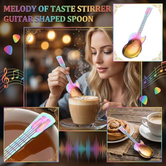 3Pcs Creative Stainless Steel Guitar Mixing Spoon for Kitchen Stirring Unique Music Themed Utensil Ideal Gift for Musicians Gifts Home Barware, A