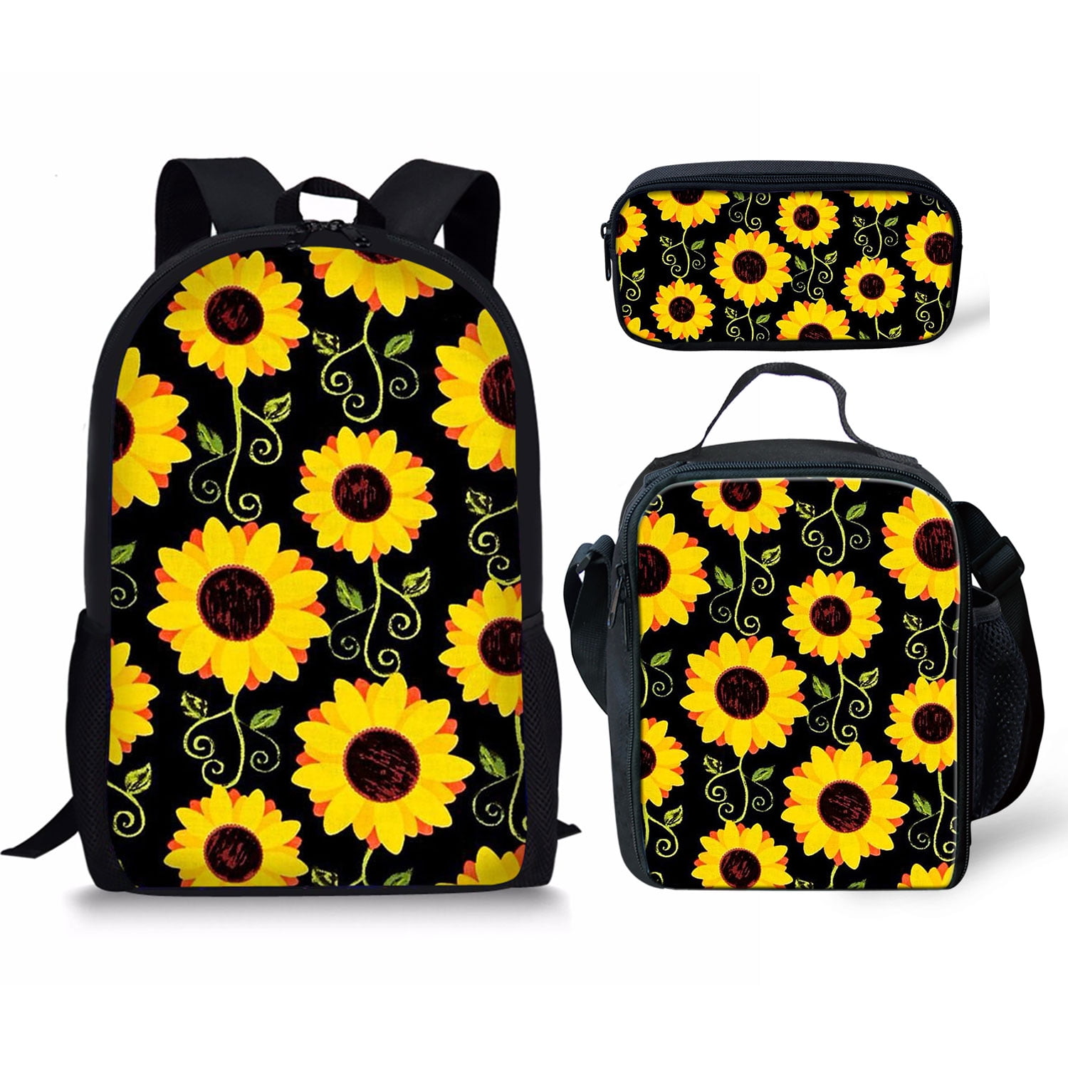 3Pcs Creative Sunflower Print Backpack Set Student Bag Lunch Bag Pencil ...