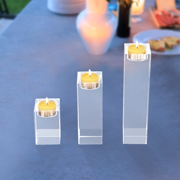 3Pcs Crystal Candle Holders, Crystal Candle Holder Centerpiece for Home Decor, Candle Holder Set