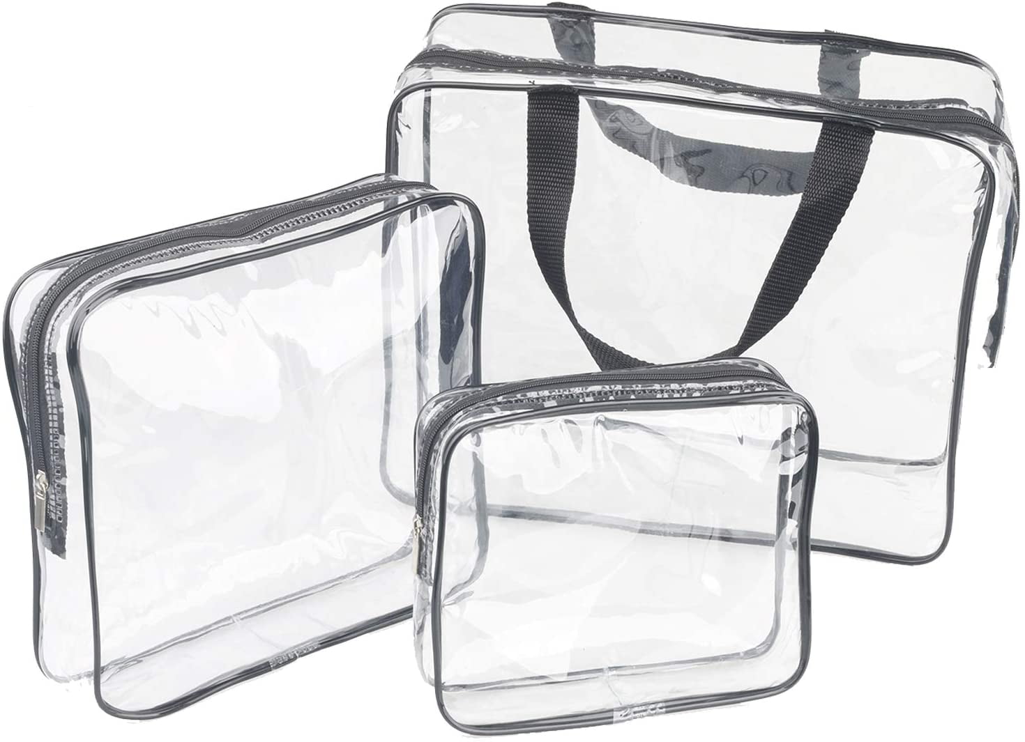 3Pcs Crystal Clear Cosmetic Bag TSA Air Travel Toiletry Bag Set with Zipper  Vinyl PVC Make-up Pouch Handle Straps for Women Men, Roybens Waterproof