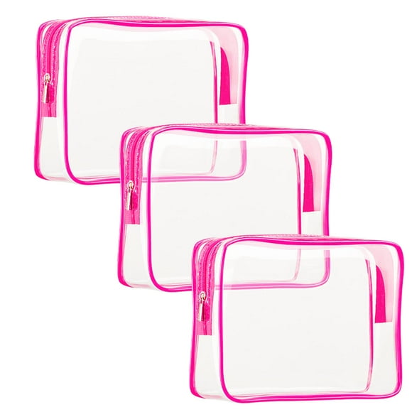 3Pcs Crystal Clear PVC Travel Toiletry Bag Kit for Women Men, Waterproof Vinyl Packing Organizer Storage Bags with Zipper Handle Straps, Cosmetic Pouch Carry on Airport Airline Compliant Bag Handbag