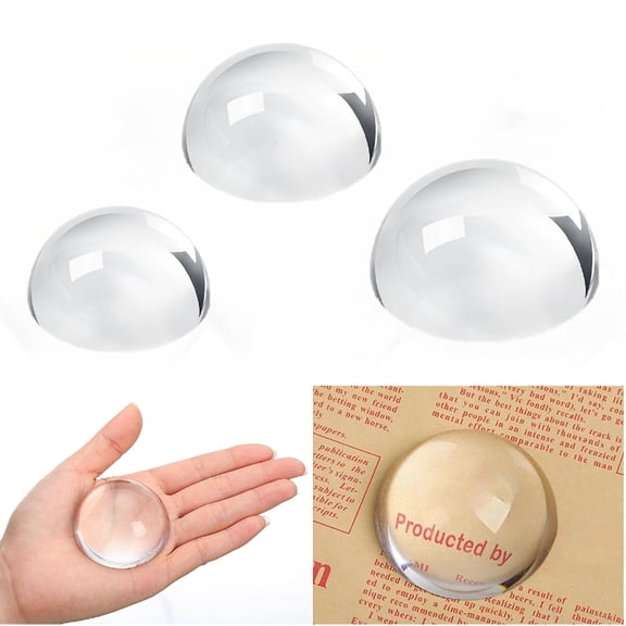 3Pcs Crystal Dome Magnifier 3 Sizes Paperweights Glass Paperweight Reading Magnifying Glass Clear Optical Half Ball Lens for Office Desk Home Gift(1.57in, 1.97in and 2..36in)