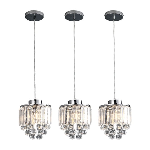 3Pcs Crystal Pendant Lighting for Kitchen Island, 1-Light Modern Hanging Chandeliers with Adustable Chain