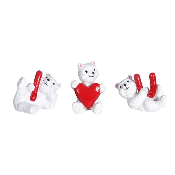 3Pcs Cute Bear Resins Miniature Figurines for Couple Valentines Day Ornaments
