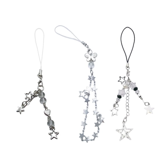 3Pcs Cute Butterfly Star Phone Chain Strap Set Alloy Fashion Accessory for Girls
