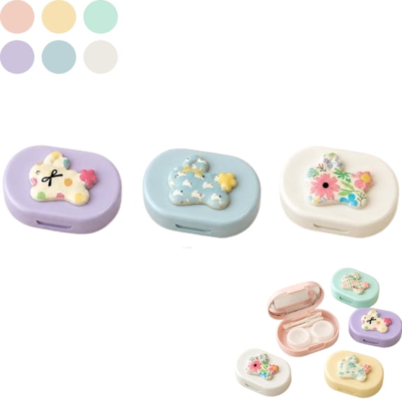 3Pcs Cute Contact Lens Case, Portable Contacts Case Box Holder, Compact ABS Lens Storage Box for Daily Use, Work and Travel