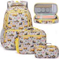 thumbnail image 1 of 3Pcs Cute Kawaii Backpack Set, Waterproof Backpack with Lunch Box & Pencil Case, Construction Trucks, 1 of 9