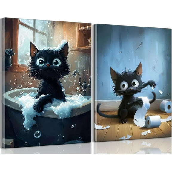 3Pcs Cute Otter Canvas Wall Art Funny Bathroom Paintings Pictures Wall Decor Black And White Animal Poster Printing Artwork for Home Farmhouse Toilet Lavatory Bathroom Restroom Home Decoration
