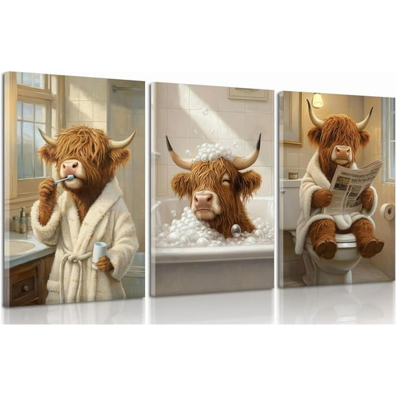 3Pcs Cute Otter Canvas Wall Art Funny Bathroom Paintings Pictures Wall Decor Black And White Animal Poster Printing Artwork for Home Farmhouse Toilet Lavatory Bathroom Restroom Home Decoration