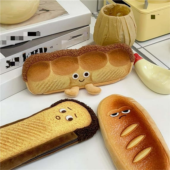 3Pcs Cute Pen Case under $5! Yrmaups Cute Plush Bread Pen Case, Large Capacity Zippered Pencil Bag forstudents, Kawaii Stationery Organizer forschool, College Supplies
