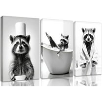 3Pcs Cute Raccoon Bathroom Wall Art Funny Raccoon Prints Wall Decor Modern Bathroom Animal Canvas Pictures Fun Bathroom Country Animal Painting Posters for Bathroom Toilet Unframed