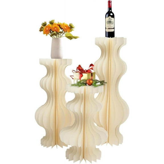 3Pcs Cylinder Pedestal Stands for Parties, Gold Foldable Cardboard Columns Table Round Pedestal Stand for Wedding Vases Birthday Party Backdrop Decorations