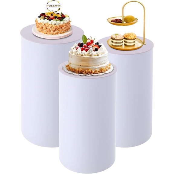 3Pcs Cylinder Stands Party Round Acrylic Pedestal Display Columns with Nesting Design Cake & Dessert Table Decor for Wedding Birthday Party Elegant Centerpiece Pillar Stands