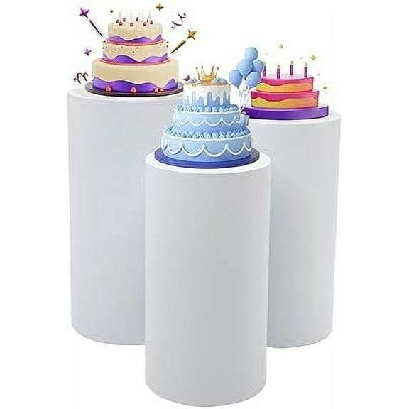 3Pcs Cylindrical Pedestal Stands, White Cylinder Pedestal Display for Wedding Birthday Party Art Decor 44-66lbs Load-Bearing Capacity
