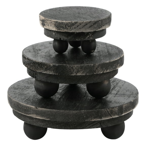 3Pcs Décor Wood Risers 3 Size Stackable Wooden Stool Display Stand Round Flower Pot Holder Stool Mini Décor Riser Stand Wood Tray Riser Hold Up to 50lbs for Indoor Outdoor