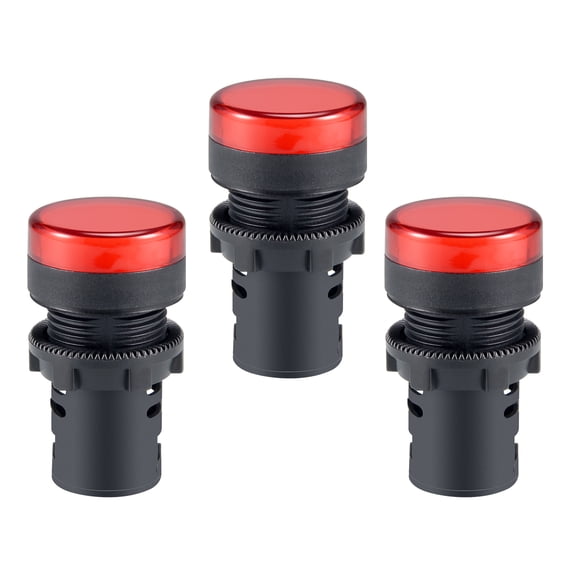 3Pcs /DC 12V Indicator Lights, Red , Flush Panel Mount 7/8" 22mm