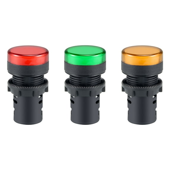 3Pcs /DC 12V Indicator Lights Red+Green+Yellow Flush Panel Mount 7/8" 22mm