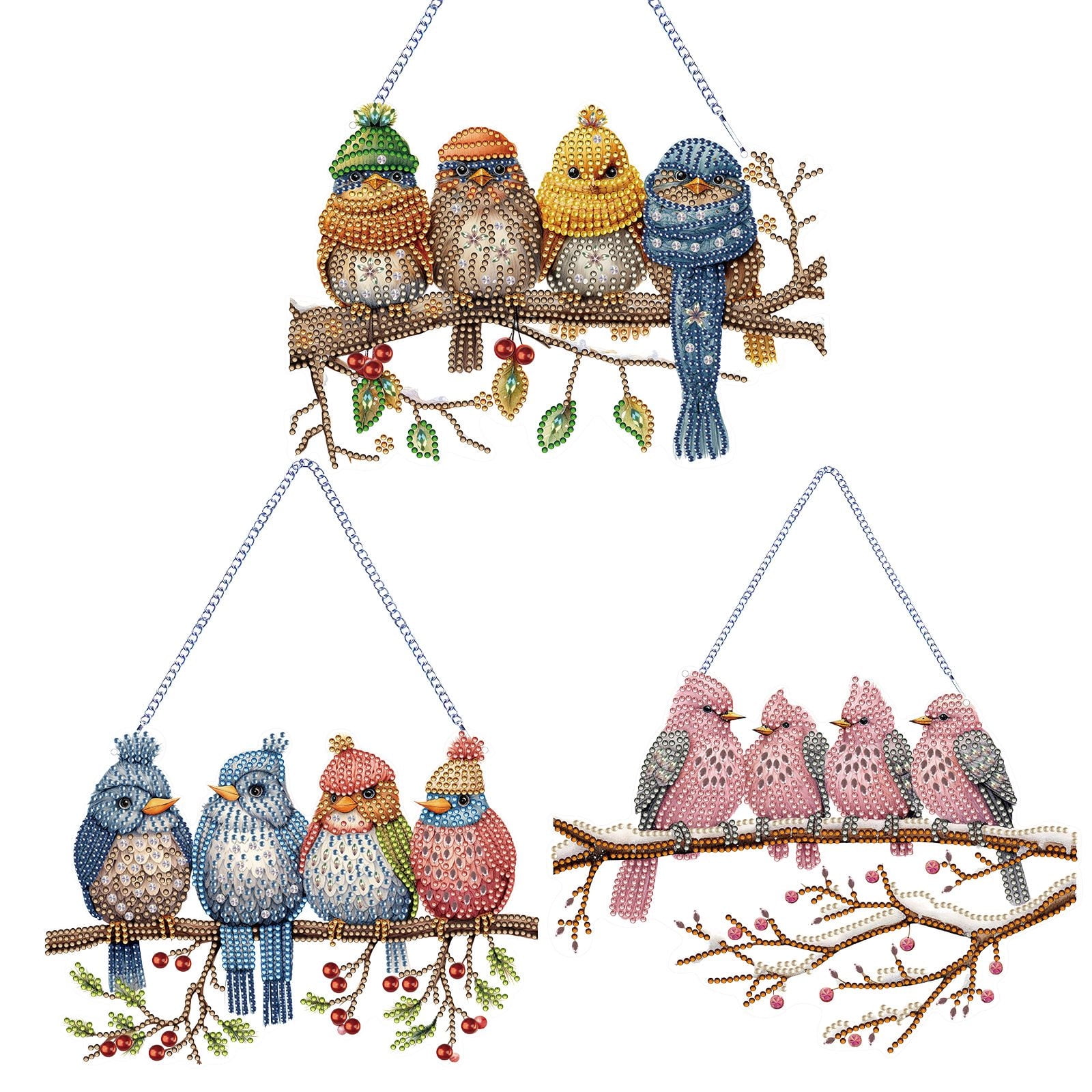 3Pcs DIY Dot Diamond Pendant Diamond Art Painting Of Birds On Tree
