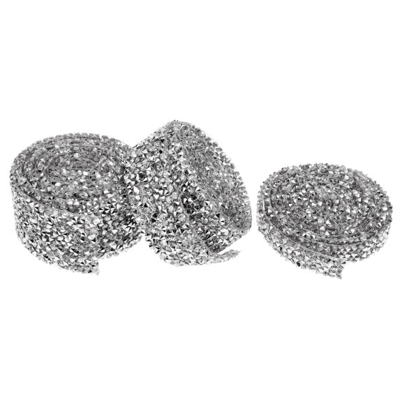 3Pcs DIY Plated Silver Rhinestone Ribbon Strips for Wedding Veil Belt and Costume Decor