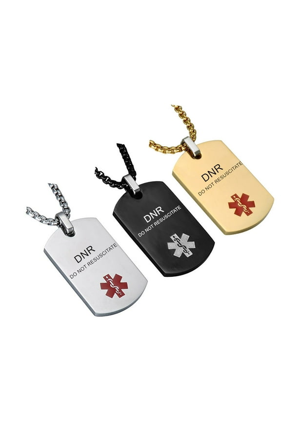 3Pcs DNR Necklace Set,316L Stainless Steel Sos Emergency ICE Customized DNR Medical Alert ID Dog Tag Pendant Caduceus necklace for Men Women,Do Not Resuscitate
