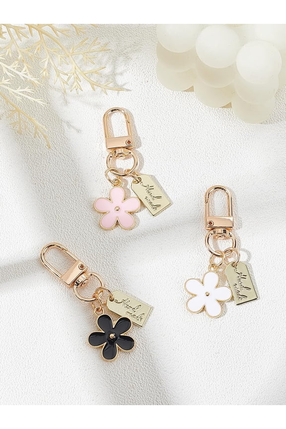 3Pcs Daisy Alloy Enamel Keychain Mixed Color Flower Key Chain with Arch Charm Pendants Decoration for Women Men Backpack Car Key Ornament Handmade Jewelry Gift 6cm colorful DIY