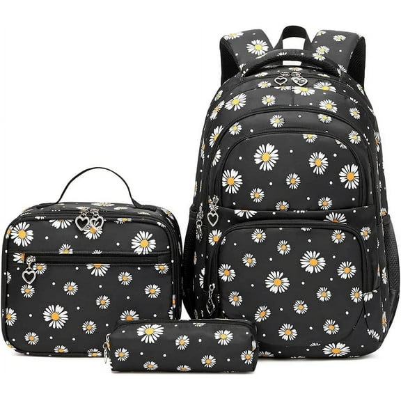 3Pcs Daisy Prints Backpack for Bookbag set Primary School Daypack Elementary Students Knapsack with Lunch Box