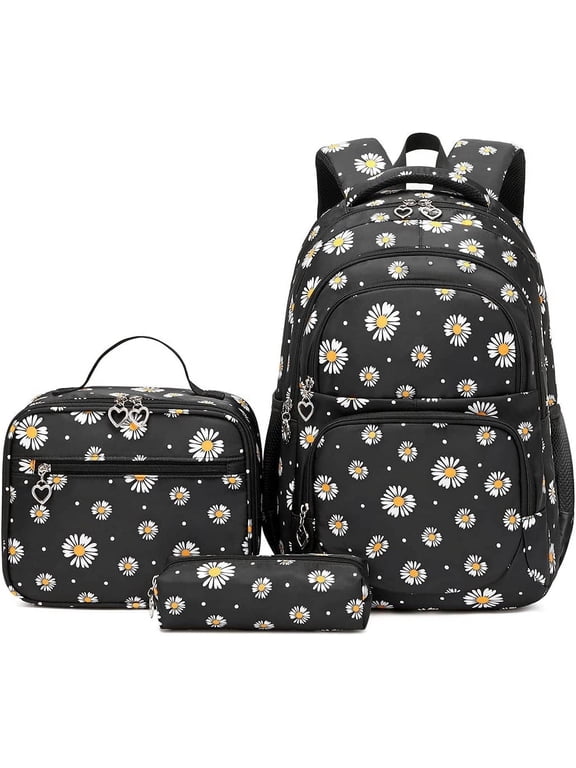 3Pcs Daisy Prints Backpack for Bookbag set Primary School Daypack Elementary Students Knapsack with Lunch Box