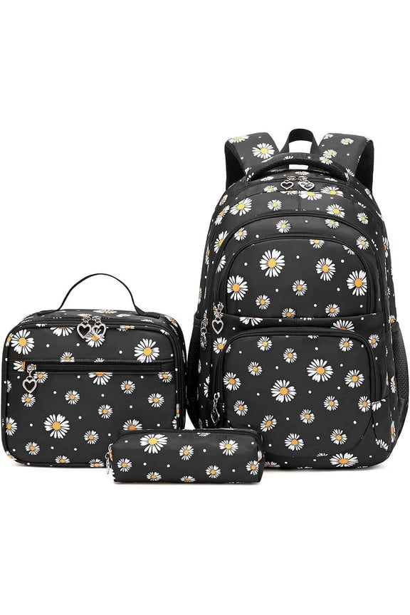 3Pcs Daisy Prints Backpack for Bookbag set Primary School Daypack Elementary Students Knapsack with Lunch Box