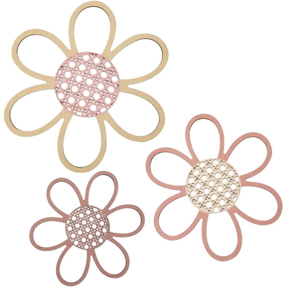 3Pcs Daisy Wall Decor Boho Nursery Decor 3 Size Pink Wooden Flower Background Photography Prop Boho Wall Hanging Plaque for Bedroom Farmhouse Home Dorm Art Housewarming Gifts