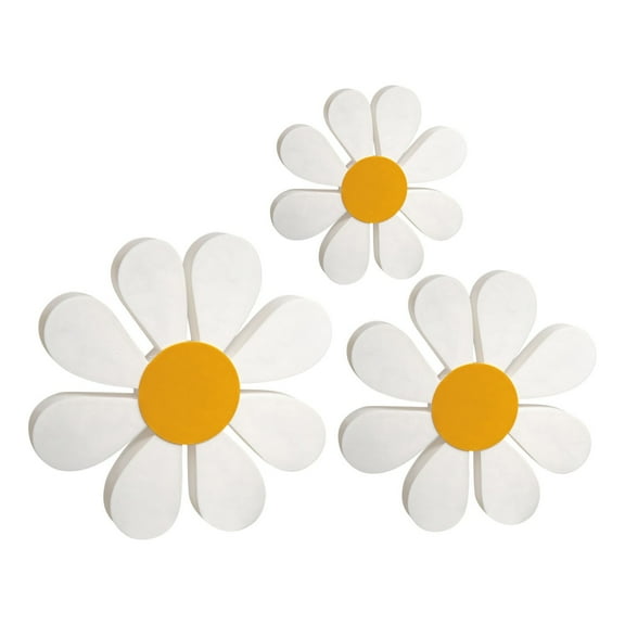 3Pcs Daisy Wooden Decor, 3D White Floral Accent With Yellow Center, For Living Room Shelf Bedroom Office Desk Home Decor - Wood Craft Ornament Set For Indoor Space Styling,