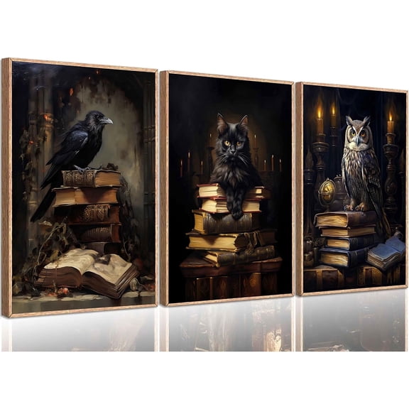 3Pcs Dark Academia Wall Art Victorian Library Print Wall Decor Vintage Gothic Painting Dark Moody Decor Aesthetic Pictures Creepy Goth Posters for Bedroom Whimsical Home Decoration 12x16inch unframed