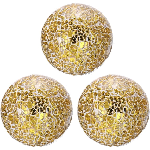 3Pcs Decorative Glass Orbs 3.15 Inch Centerpiece Balls for Decor, Gold Tone