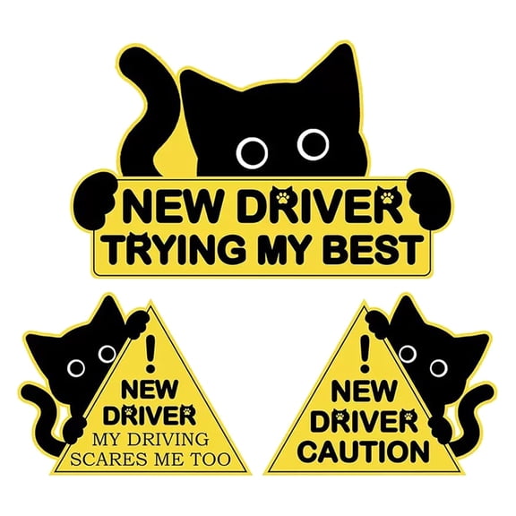 3Pcs Decorative Reflective Safety Decals Funny Black Cats Sticker Automotive New Driver Safety Warning Sign