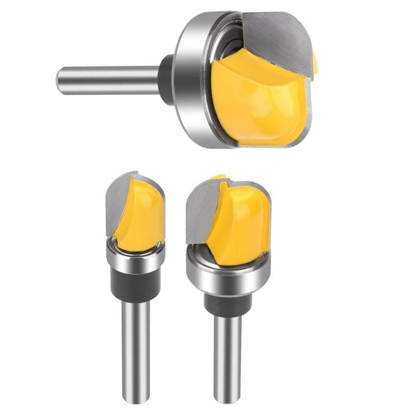 3Pcs Deep Round-Bottom Router Bits Set Yellow, 1/4'' Shank, Ideal for Precision Woodworking