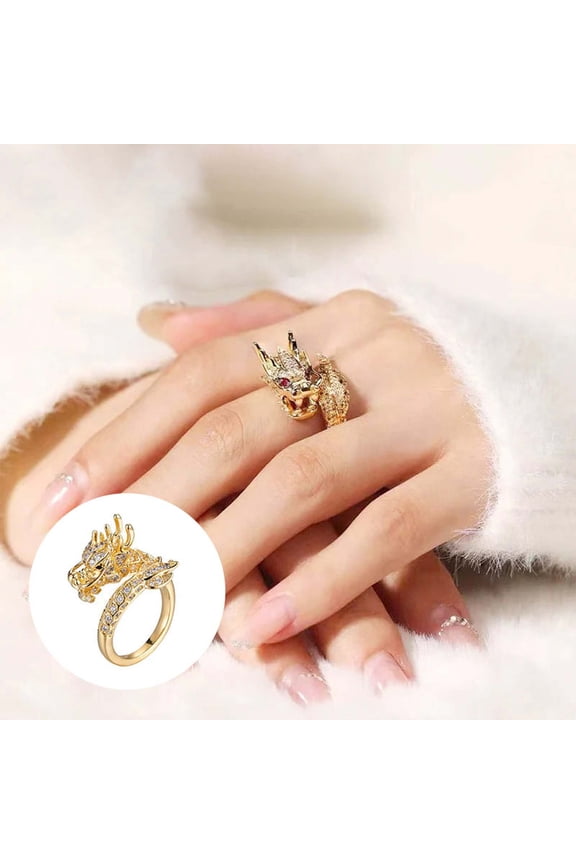 3Pcs Delicate Open Adjustable Ring, Usloyux Dragon Year Luck Ring, Delicate Open Adjustable Zirconia Jewelry, Chinese Zodiac Dragon Ring, Power Symbol Dragon Design Ring, Adjustable Size Ring for