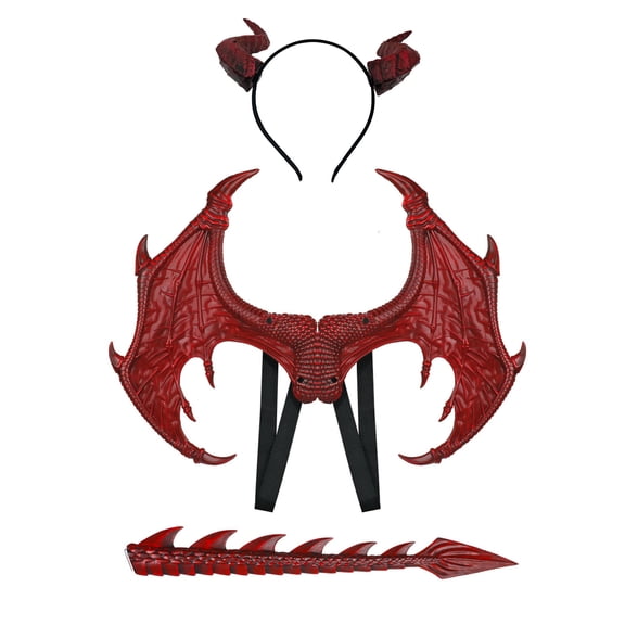 3Pcs Demon Wing Horns Tail Set,Realistic Devil Costume with Wing Tail Horns for Halloween,Masquerade