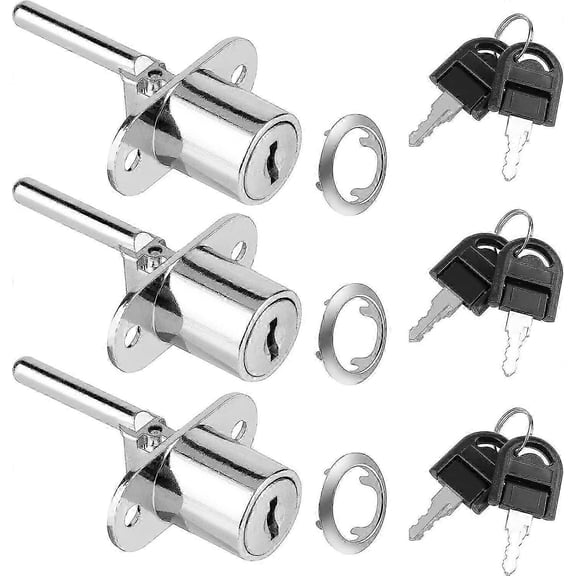 3Pcs Desk Drawer Lock, Zinc Alloy Cabinet Lock with Key for File Cabinets, Clothes Cabinets, Display Cabinets (Silver)