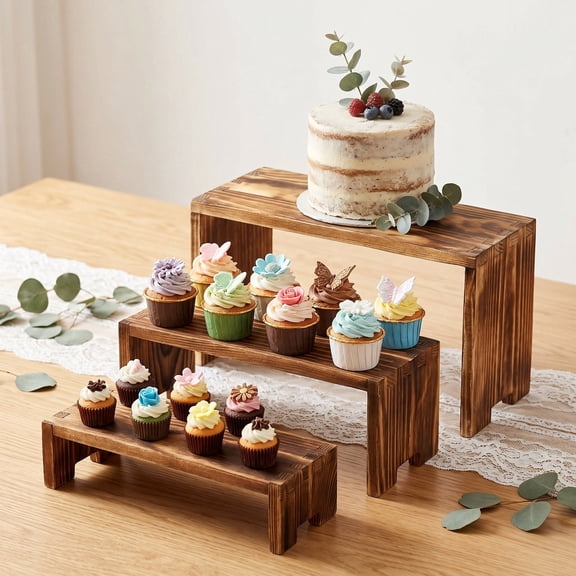 3Pcs Dessert Display Stands, Stackable Pine Display Risers – Perfect for Cake, Cupcake, Flower Arrangements, Party Table Decor