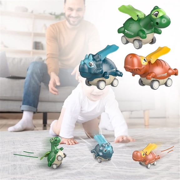 3Pcs Dinosaur Vehicle Toys with Automatic Go Action Pull Back Cars for Kids Educational for Boys and Girls