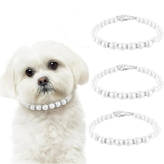 3Pcs Dog Cat Pearl Collar Necklace, Adjustable Beaded Pet Collars Delicate Cat Wedding Collar Jewelry for Girl Cat Puppy Dogs Accessories (Silver)