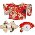 thumbnail image 1 of 3Pcs Doll Clothes Sets - Handmade Japanese Kimono Outfit for Dolls 15cm/17cm, Headwear & Dress & Belt with Bow, Cute Clothing Sets, 1 of 5