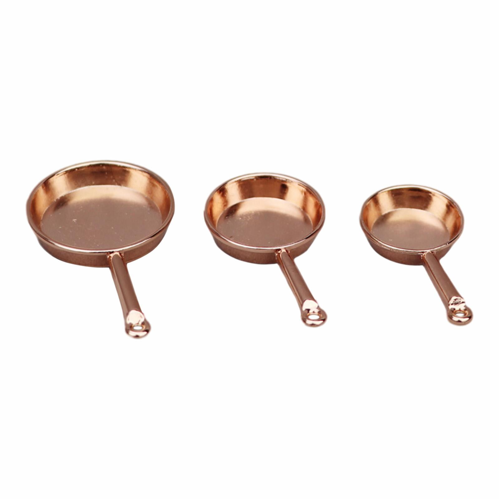 3Pcs Dollhouse Cookware Set Miniature Metal Pans Pretend Play Mini