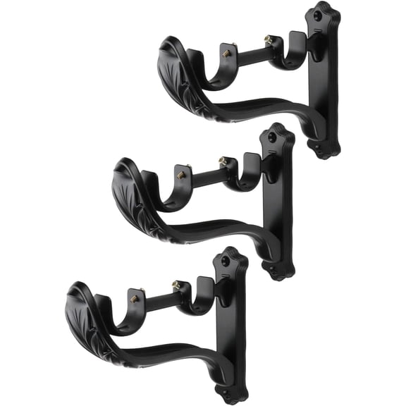 3Pcs Double Curtain Rod Brackets Holders,Retro Wall Mount Brackets for Window Curtains Rod Hangers with Adjustable Screw Black