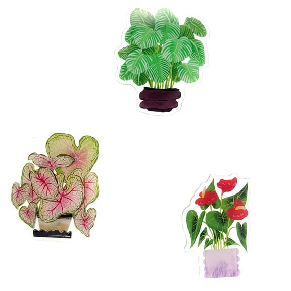3Pcs Double-sided Pattern Acrylic Fridge Magnets - Green Plants, Excellent Indoor Decorations, Suitable for Whiteboards, Cabinets, Lockers, Classrooms, Kitchens, Office Cabinets and Dishwashers